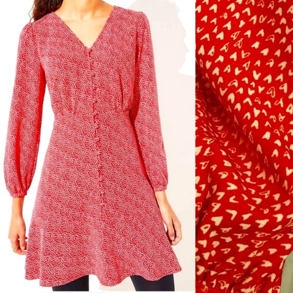 NWT Loft Heart Pattern Long Sleeve Dress